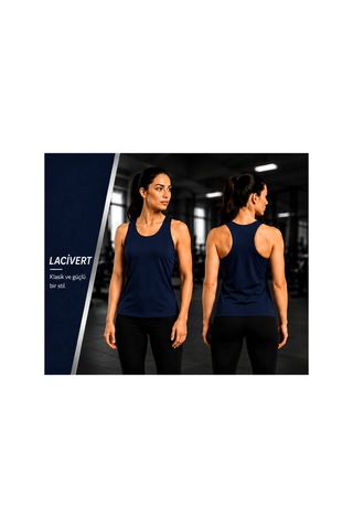 Beydex Bisiklet Yaka Sıfır Kollu Standart Kalıp Kadın Spor Atlet Lacivert