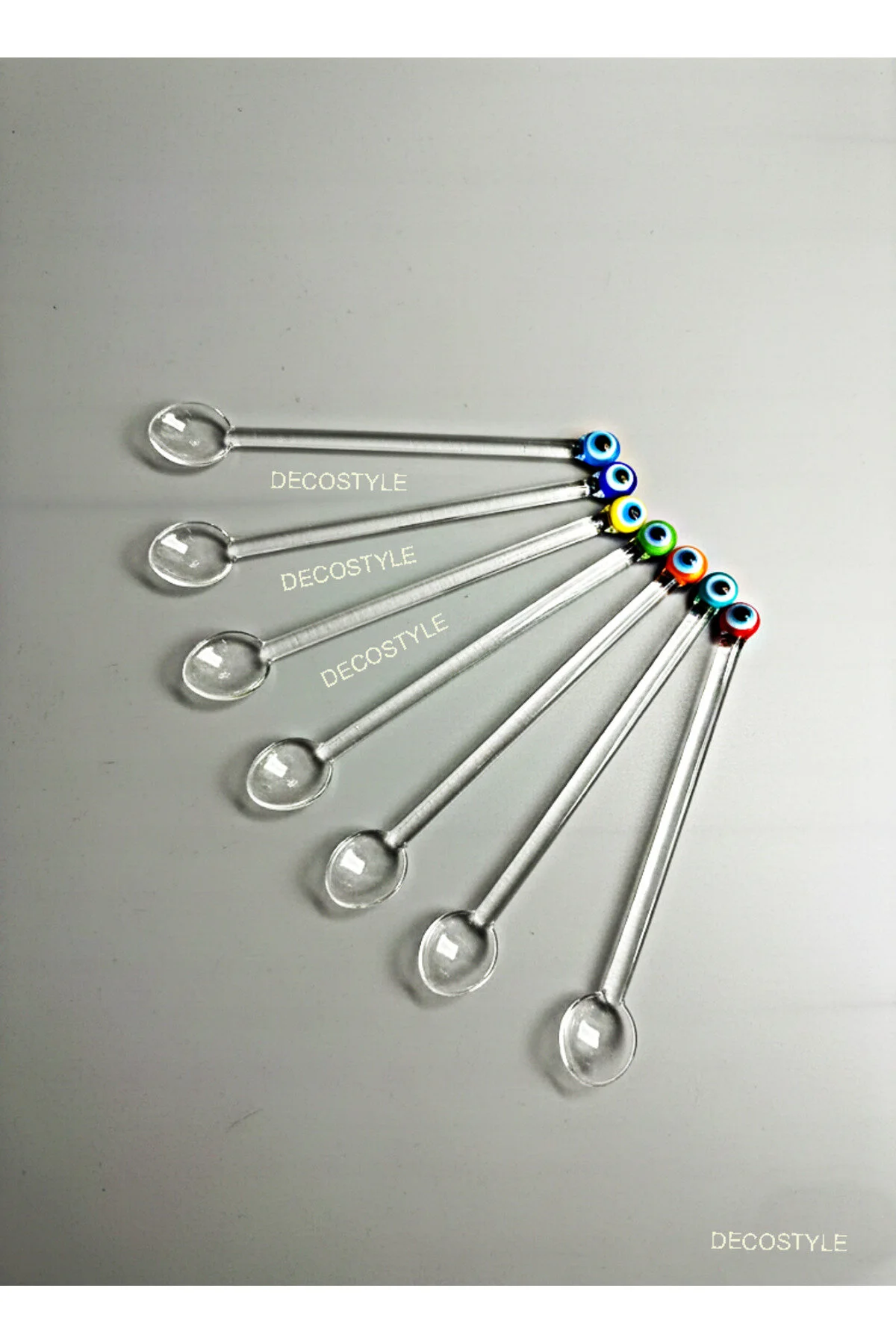 6 Renk Nazar Boncuklu Cam Çay Kaşığı Seti 6 Lı 11 Cm Şık & Dekoratif Sunum Şeffaf