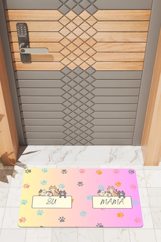 Rugmood Modern Dijtal Baskı Mama Ve Su Kabı Matı Kapı Önü Paspası Çok Renkli