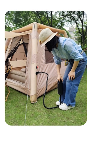 Su Geçirmez Şişme Kamp Çadırı 6 Kişilik Aile Çadırı 230x230x170cm Bej