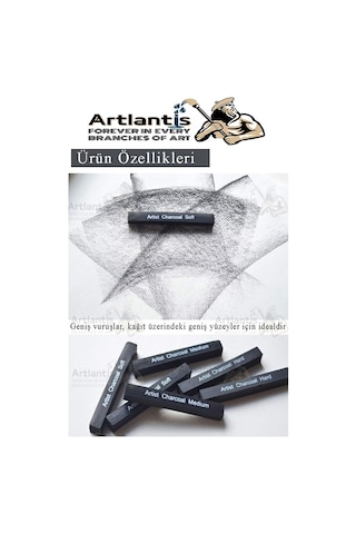 Sıkıştırılmış Kömür Füzen Seti 3 Lü 1 Paket Siyah Kare Press Kömür Füzen Yassı Çizim Gölgelendirme Grafit Sanatsal