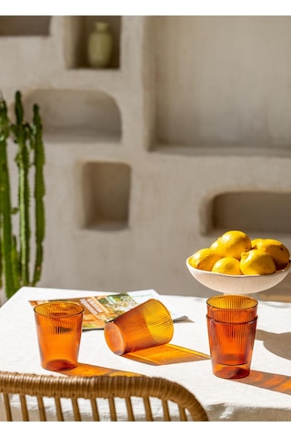 The Mia Striped Borosilikat Cam Bardak Amber 400 Ml