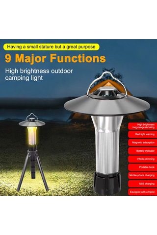 Ccgloball Taşınabilir Kamp Çadır Lambası Usb Şarj Edilebilir Kırmızı Yanıp Sönen Uyarı Lambası Gümüş
