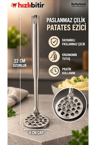 Bymyhand Paslanmaz Çelik Manuel Patates Ezici 22 - 6 Cm