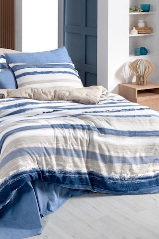 Sarev Mundo Mavi Çift Kişilik %100 Pamuk Mood Comfort Yıkamalı Nevresim Takımı Mavi