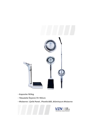 Boy Ölçerli Mekanik Baskül 160kg Geniş Platform-125482 Beyaz - Pembe