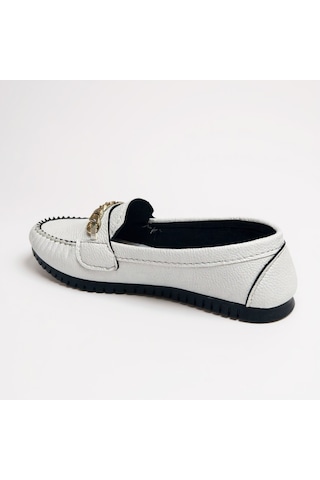 Dosa Shoes Kadın Babet Taba Zincir Tokalı Hafif Rahat Taban Şık Günlük Ayakkabı Beyaz