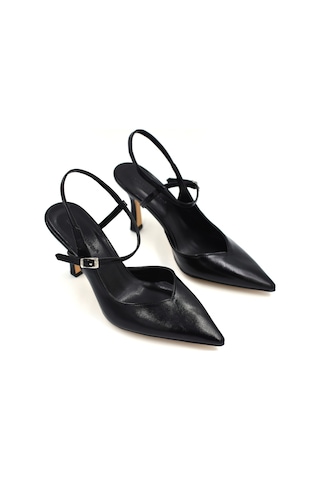 Beyaz London Kapalı Burun Topuklu Kadın Ayakkabı Siyah Siyah