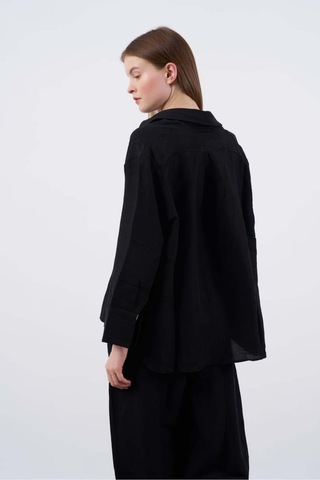 Kadın Keten Gömlek-pantolon Alt Üst Takım Siyah