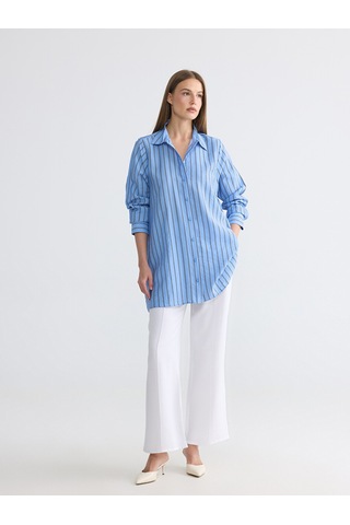 Lcw Everyday Mavi Çizgili Oversize Kadın Gömlek Tunik