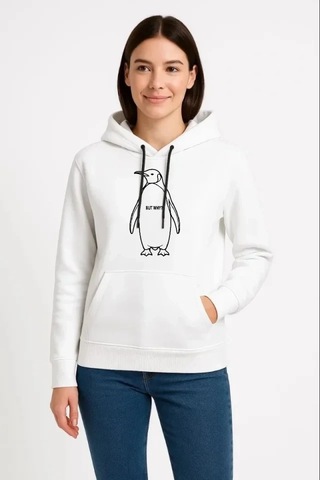 Defymoda Nihilist Penguen Özel Tasarım Oversize Kapüşonlu Sweatshirt - Beyaz Beyaz