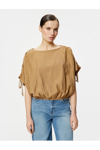 Koton Crop Bluz Drapeli Yarasa Kollu Kahverengi 4sak60345uw 4SAK60345UW517 Kahve