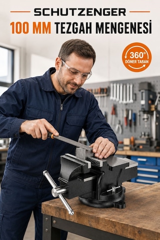 Çelik Kollu 100mm Sabit Mengene Dönerli Taban Tezgah Mengenesi N-6601