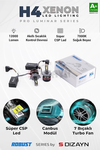 S-dizayn Pro Luminar H4 Led Xenon / 60w / 12000lm / 7000k A+ Kalite