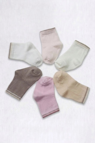 Cocole Socks Kız Bebek Soket Çorabı Kraft Kutulu 6'lı Set Pamuklu 0-1 Düz Çok Renkli