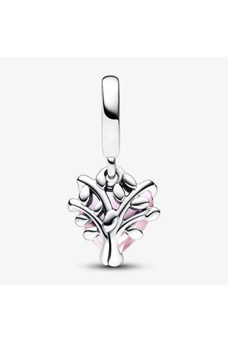 Nur Silver Pembe Aile Ağacı Ve Kalp Sallantılı Charm Nur-cm00453 Gümüş