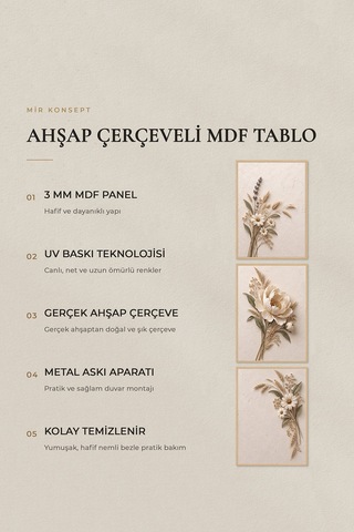 Doğal Ahşap Çerçeveli Ivory Meadow Peony 3 Lü Ahşap Çerçeveli Mdf Tablo Seti Şakayık, Lavanta Ve Papatya Kuru Çiçek Temalı Kabartma Görünümlü Renk: Doğal Ahşap