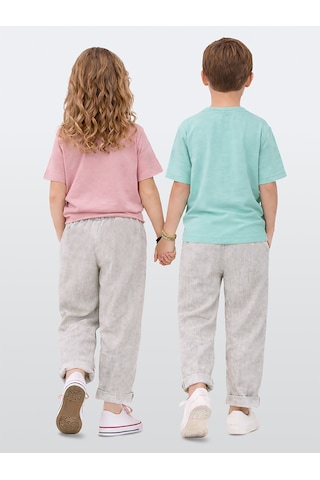 Erkek Kız Çocuk Unisex Pantolon Dokuma Bol Kesim Duble Paça İlkbahar/Yaz 2-8 Yaş