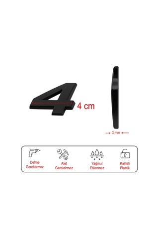 Lexroo Yapışkanlı Kapı Numarası Küçük Boy 50 Mm 5 Cm Numara 4 Rakam Dört Sayı Siyah Renk Numaralar Standart