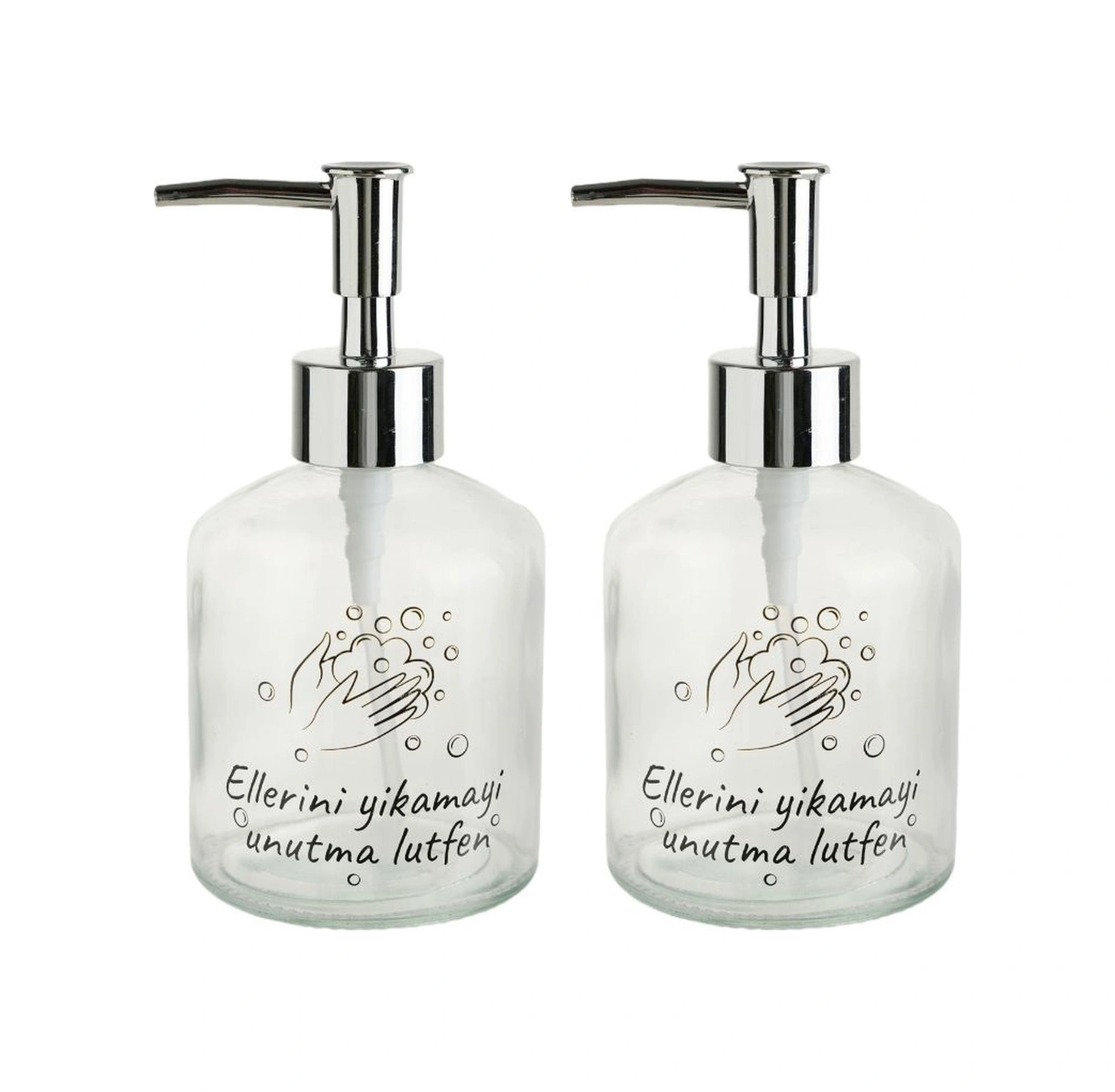 2 Adet Cam Sıvı Sabunluk,lütfen Yazılı 300ml Banyo Seti 7,6x15,5cm Çok Renkli