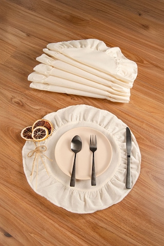 Keten 6'lı Fırfırlı Yuvarlak Amerikan Servisi 40 Cm - Ztasy Ekru