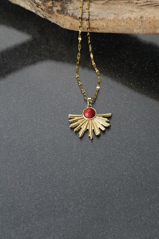 Çildan Womens Bordo Doğal Taşlı Güneş Kolye