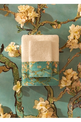 Bella Maison %100 Pamuk Van Gogh Almond Blossom Yüz Havlusu Turkuaz 50x90 Cm Turkuaz