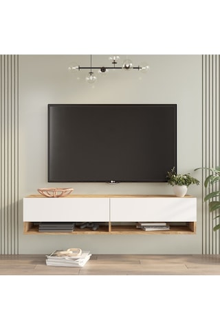 Aven Tv Ünitesi Tv Sehpası Raflı Kapaklı 140cm Çam-beyaz Ave11-aw Beyaz