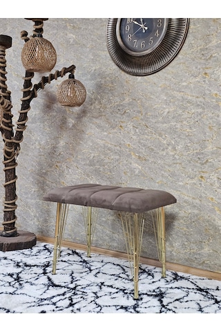 Zafir Metal Gold Tel Ayaklı 60 Cm Puf Bench - Puf - Bench - Oturak - Mutfak Oturağı - Antre Oturağı Kahverengi