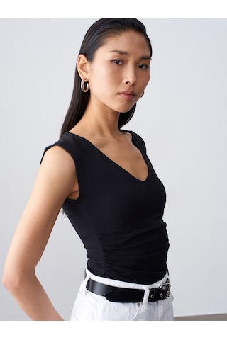 Dilvin 21222 V Yaka Basic Top-siyah