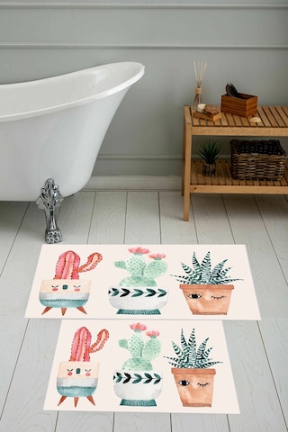Eliana Home Dijital Baskı 2'li Banyo Paspas Takımı Lna5-sm195 100x60 Ve 60x50 Cm Bej