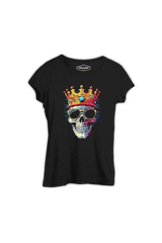 Kralların Ötesinde - Kurukafa Baskılı Siyah Bayan Tshirt 001 Kralların Ötesinde - Kurukafa Baskılı Siyah Bayan Tshirt 001