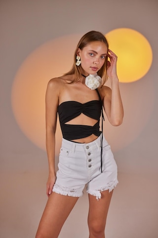 Holly Lolly Yırtık Detaylı Likralı Distressed Jean Şort Beyaz