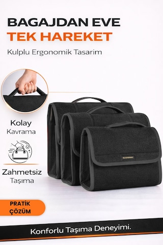 Oto Bagaj Organizer Bagaj Çantası 3'lü Kombo Boy Kaymaz Cırt Bantlı Velur Kompakt Düzenleyici - Vcx3