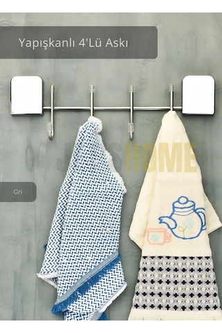 Jet's Home Yapışkanlı 4'lü Askılık Paslanmaz Metal Havluluk Krom Krom
