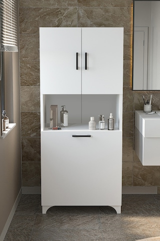 Bofigo Çok Amaçlı Dolap Banyo Dolabı Kirli Çamaşır Sepeti Dolabı Damla Beyaz Beyaz