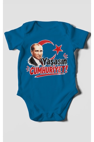 Morivokids Yaşasın Cumhuriyet Kısa Kollu Bebek Body %100 Pamuk Koyu Mavi