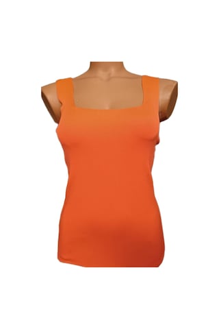 Pazarız Turuncu Kare Yaka Atlet Triko Bluz Crop S / M / L Beden Uyumlu Turuncu