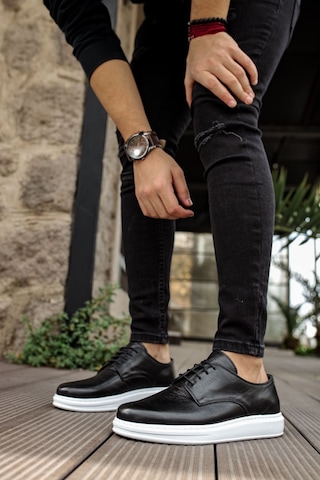 Roof Atelier Erkek Siyah Beyaz Hakiki Deri Casual Günlük Ayakkabı - 003 - Dbt Classica Pelle Di Cuoio Siyah