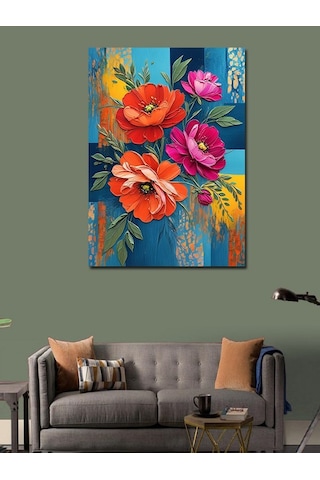 Kanvas Tablo Renkli Çiçek Kompozisyon Sanatı 50cmx70cm