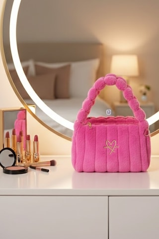 Caş Dekorasyon Pembe Renk Peluş Makyaj Çantası