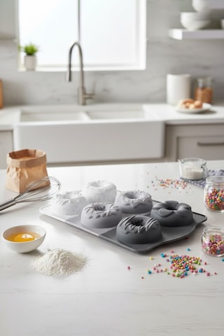 6'lı Silikon Donut Kalıbı Kek Kalıbı Ve Kurabiye Kalıp Seti Çok Amaçlı Pişirme Kalıbı Grı