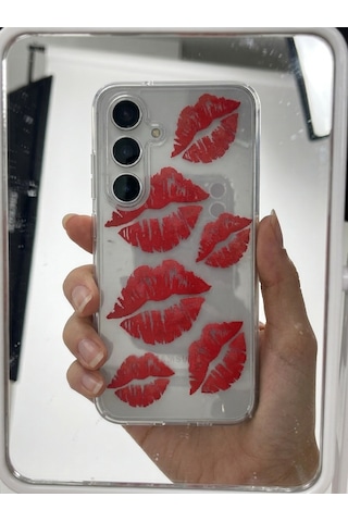 Samsung Galaxy Uyumlu S24 Fe Kırmızı Dudak / Öpücük Desenli Şeffaf Telefon Kılıfı