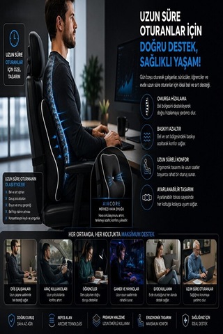 Posture Support Aircore Ergonomik Lomber Bel Destek Minderi Siyah