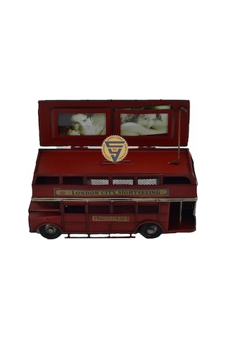 Dekoratif Nostaljik Metal Vintage London Bus Kırmızı