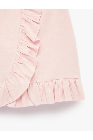 Koton Keten Görünümlü Slim Fit Fırfır Detaylı Kruvaze Mini Etek Pembe 6sak70271pw Gül