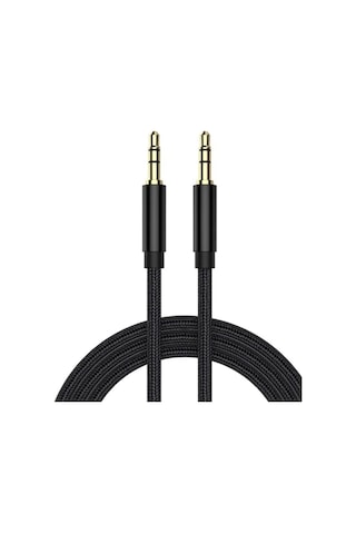Aux İp Örgülü Ses Kablosu Siyah Renk 1 Metre 3,5 Mm Jack - Aux To