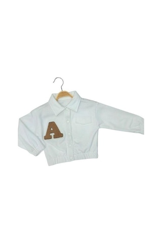 Çikoby Kız Çocuk A Harfi Nakışlı İçi İnce Şardonlu Kolej Ceket-13602 Ekru