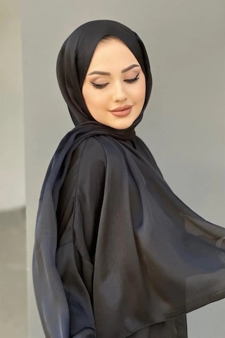 Flora Tekstil Janjan Trend Parlak Saten Dokulu Abiye Şifon Işıl Şal Jan-şal-2510 Siyah