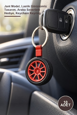10 Adet Tekerlek Tasarımlı Metal Anahtarlık Jant Model, Lastik Görünümlü Tasarım, Araba Severlere , Keychain Keyring